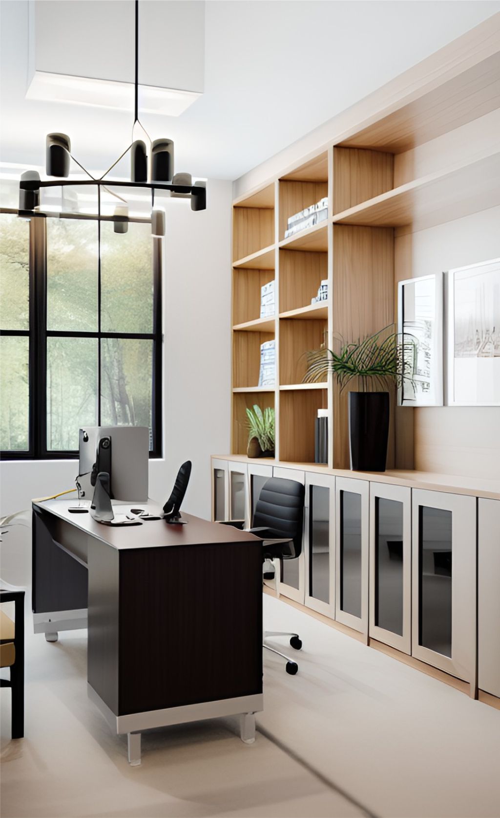 design interior office ( kantor ) office minimalis dengan sentuhan tropis tumbuhan hijau asri 