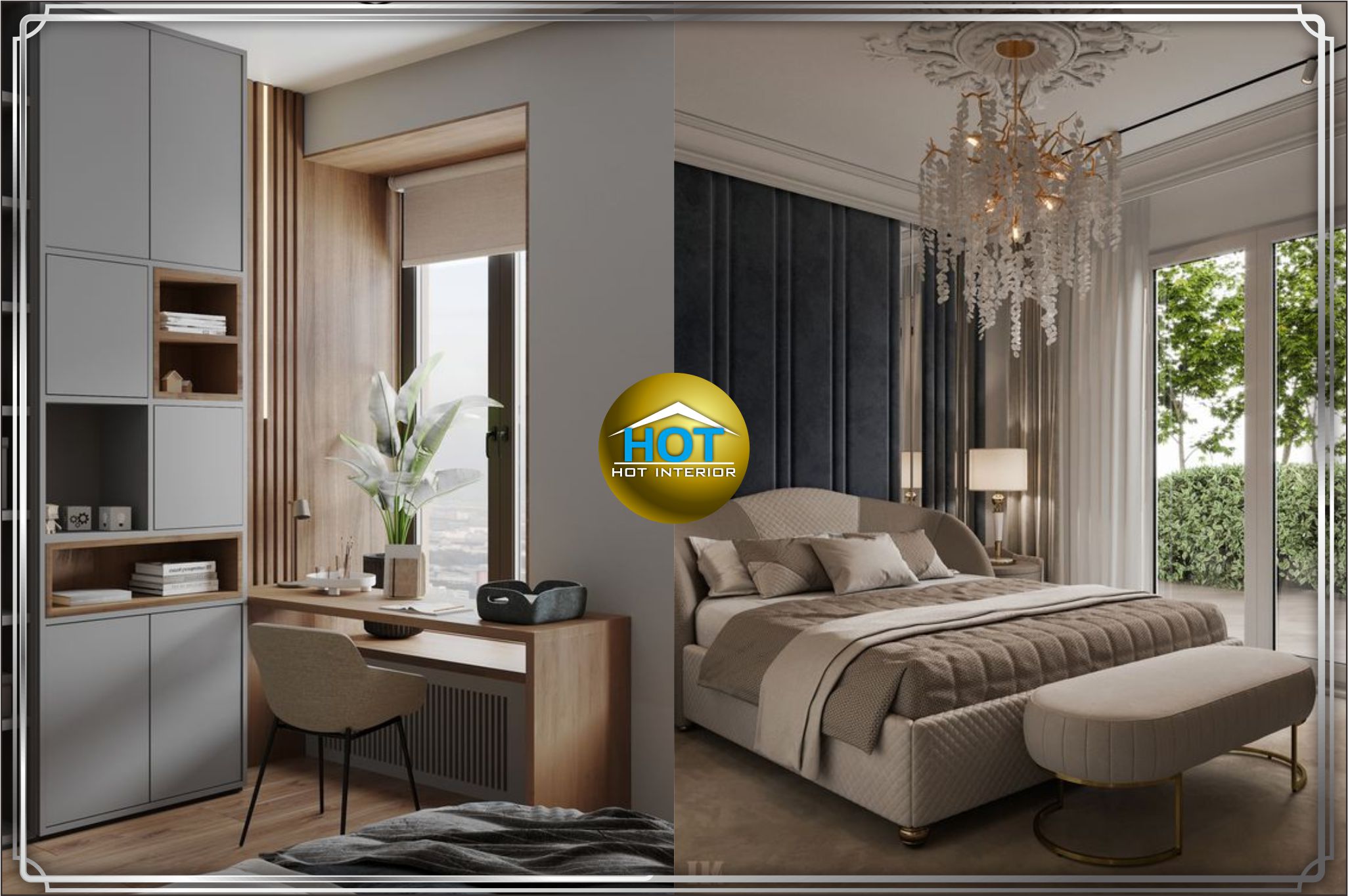 design interior kamar tidur ( bedroom ) bertema warna hangat mewah di gambir - jakarta pusat