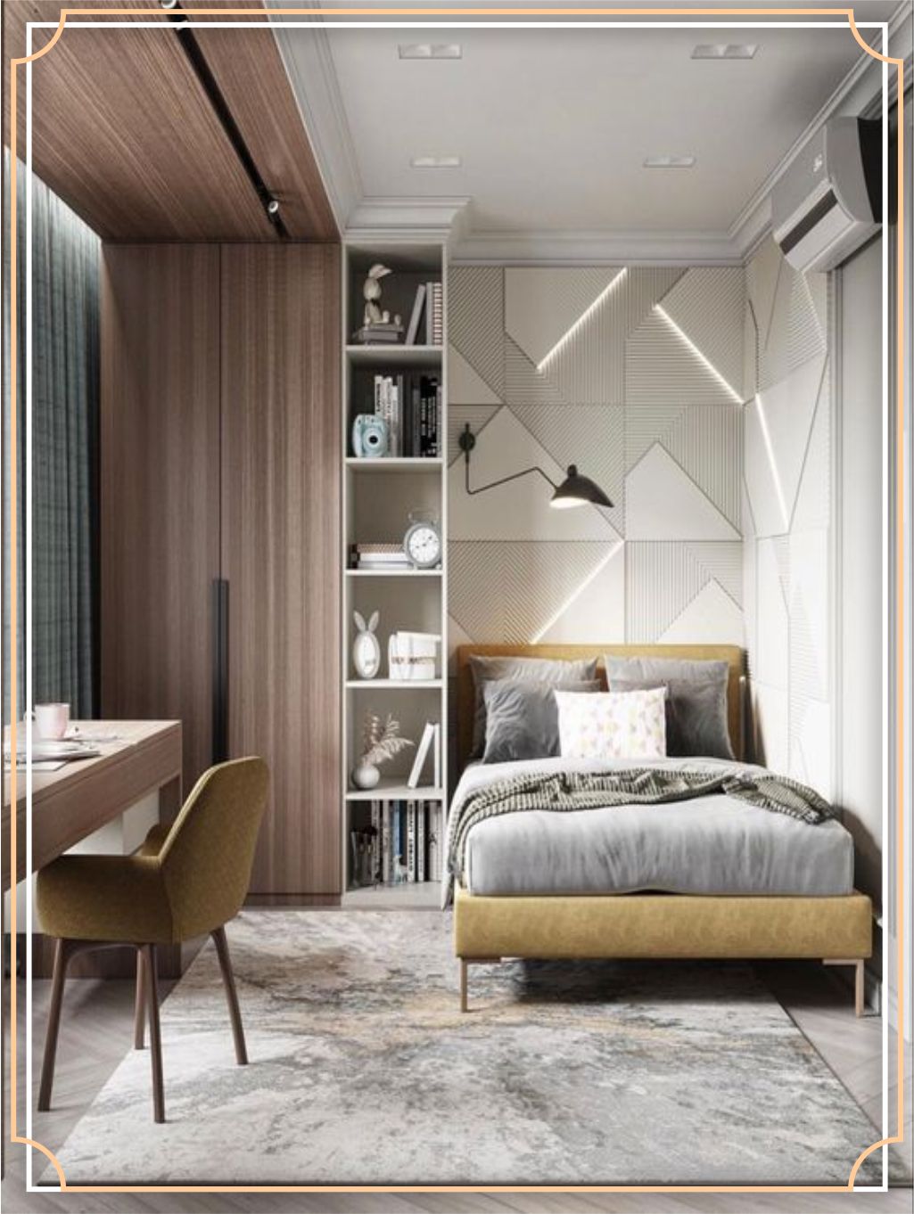 design interior kamar tidur (bedroom) - Jakarta Utara design interior kamar tidur ( bedroom ) modern minimalis abu-abu silver putih hitam lighting warm